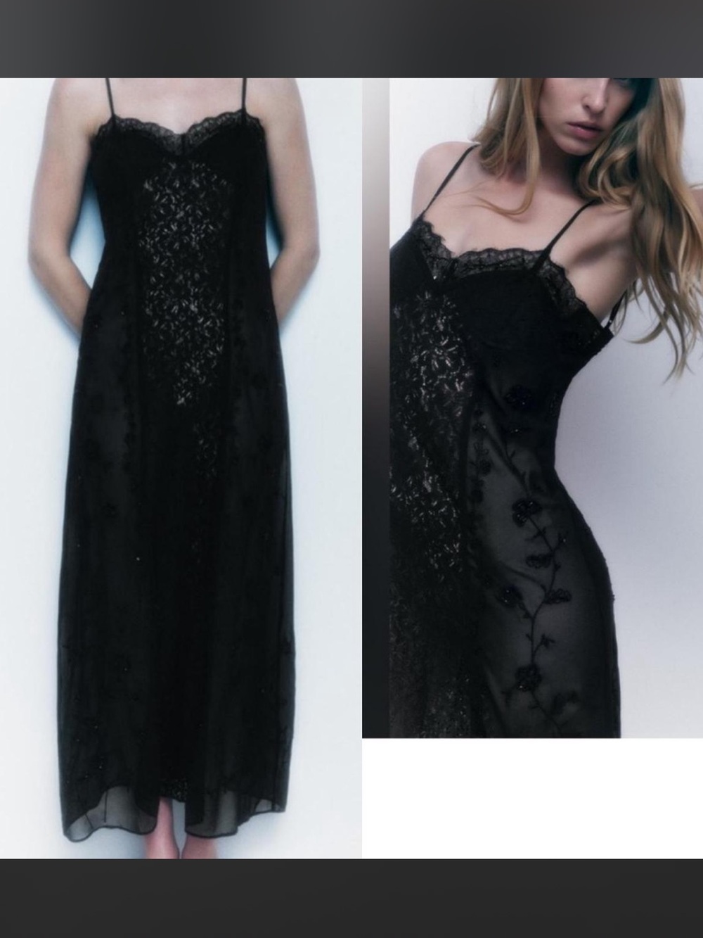 LIMITED EDITION Black Lace Slip Dress with Delicate Embroidery